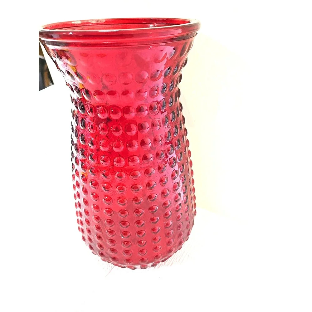 Vintage Red Hobnail Art Glass XL Dimpled Dot Pattern Mid-Century Decor